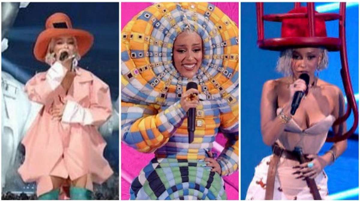 Doja Cat Awesome Worm And Hat Outfits At VMA