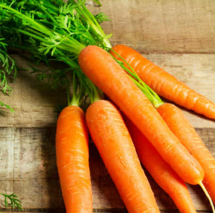 Carrots are a good source of fibre, beta-carotene, potassium and antioxidants that have been shown to lower cholesterol levels, improve eye health and decrease the risk of cancer.